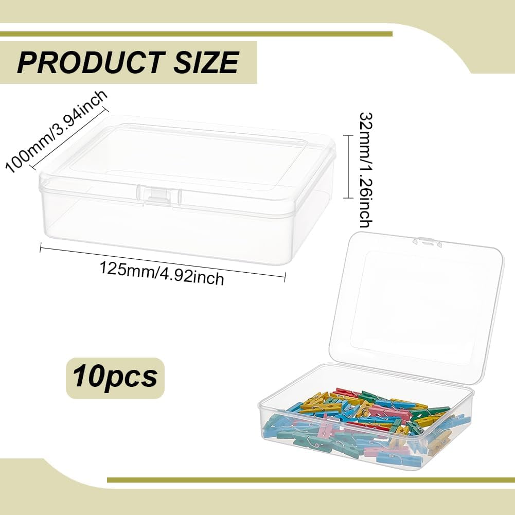 1 Bag 4 Sizes Bead Storage Organizer Box Rectangle Clear PP Plastic Box Containers Dustproof Case with Hinged Lid for Cards Beads and Craft Supplies