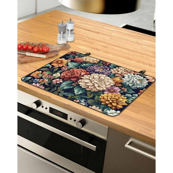 nqOlkjepod Large Induction Cooktop Protector Mat 31"x24", Flower Stove Top Covers for Electric Stove, Spring Summer Country Watercolor Sunflower Floral Stove Burner Cover Mats, Glass Top Stove Cover