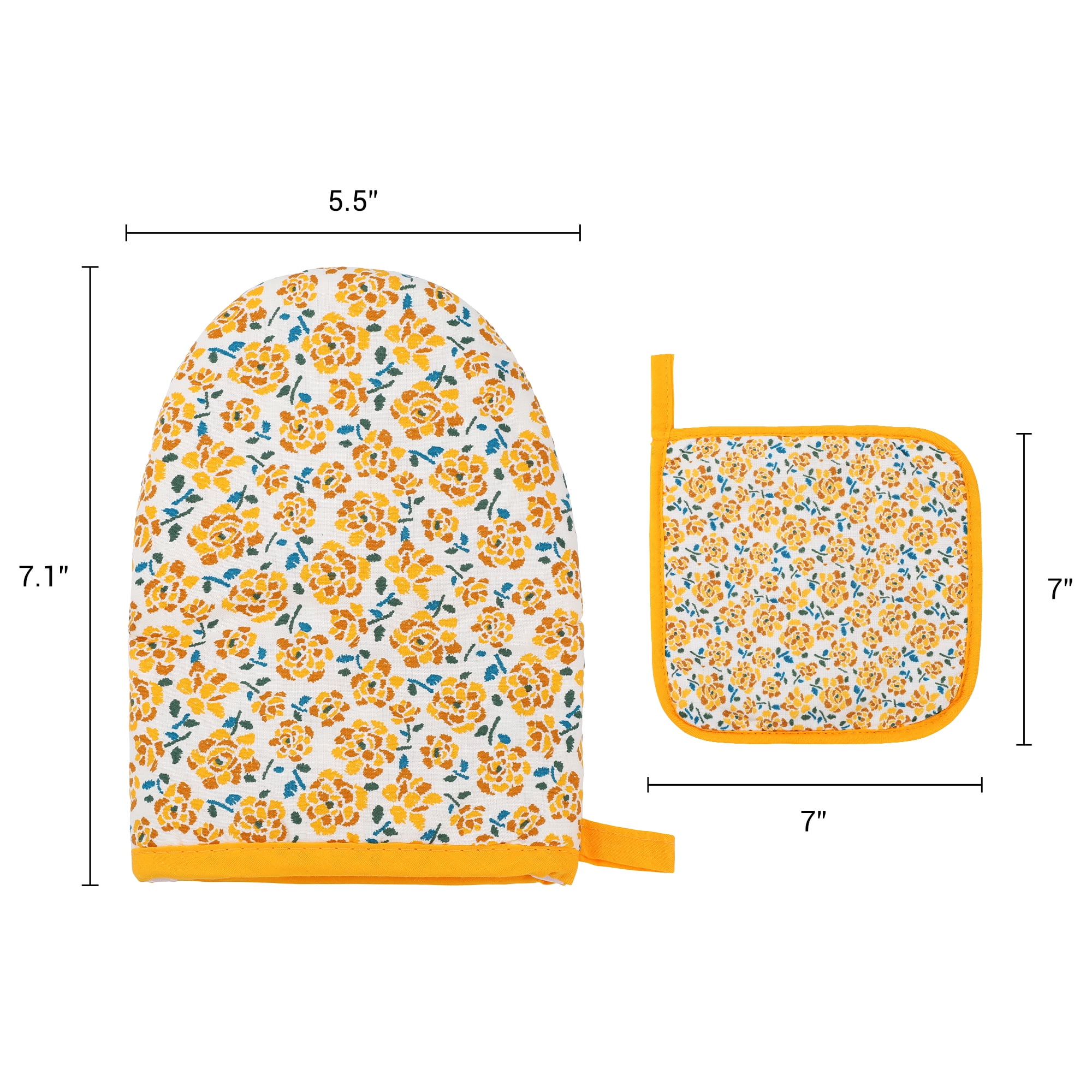 Unique Bargains Oven Mitts Pot Holders Heat Resistant Kitchen Glove Yellow 7.1x5.5inch
