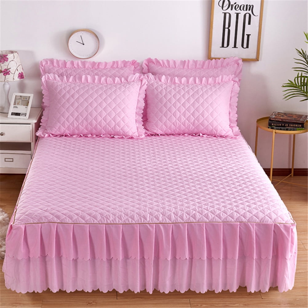 Akoyovwerve Solid Color Quilted Cotton Wrap Around Bed Skirts Queen Bed