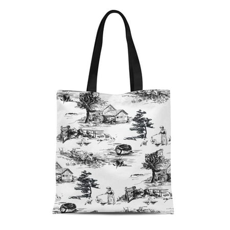 Countryside Classics ASHLEIGH Canvas Tote Bag Classic Pattern Old Town Village Scenes Countryside Life Durable Reusable Shopping Shoulder Grocery Bag ()