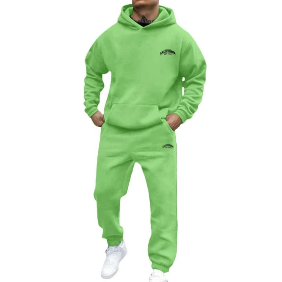 sususu Suit for Men,Graphic Print Hooded Sweatshirt and Jogger Set Modern Streetwear Outfit for Men With Comfort Fit - Green