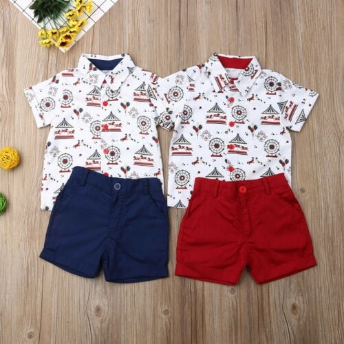 Kehen Baby Boys Short Sets Infant Toddler Short Sleeve Plaid Shirts Tops Denim Shorts Pants Summer Outfits