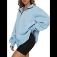 thumbnail image 2 of Sudadera de Entrenamiento de con Media Cremallera para Mujer, de Gran Tamaño, de Larga, Color Liso, con Hombros Caídos. Azul XL, 2 of 5