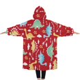 thumbnail image 2 of Oversized Wearable Blanket Hoodie,Red Cartoon Dinosaurs Arrows Pattern Sherpa Blanket Hoodie with Super Pockets,Super Warm Fuzzy Pullover for Women & Men, 2 of 6