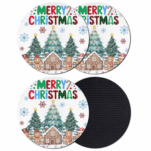 Gingerbread Christmas Coasters Set of 4, Absorbent Coasters for Drinks, Xmas Tree Snowflake Winter Coaster for Desk Coffee Table Protection, Home Decor House Warming Gifts 4"