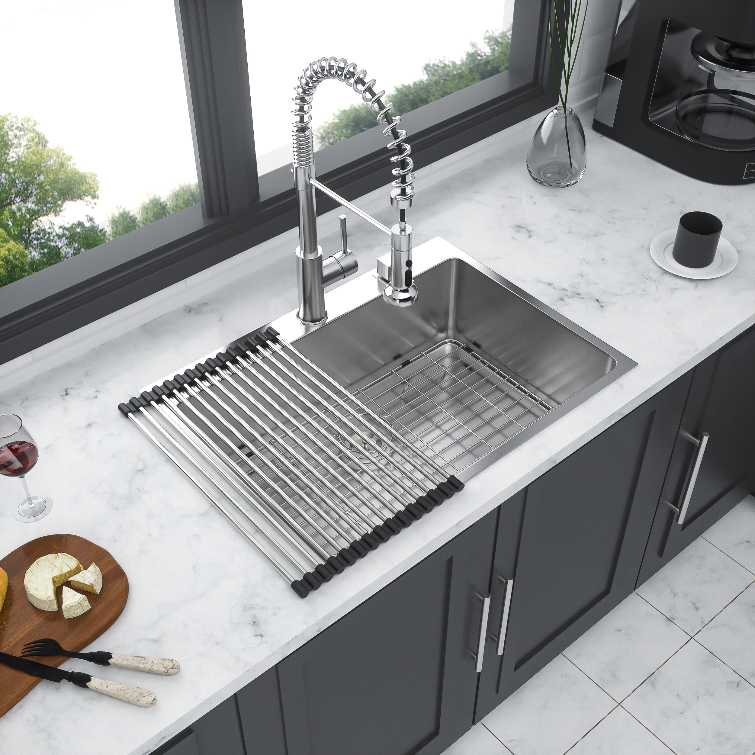DUOSONG 30X22 Inch Kitchen Sink Drop In 16 Gauge Stainless Steel 30" Single Bowl Topmount Kitchen Sink Basin Brushed Nickel Stainless Steel Kitchen Kitchen Sinks
