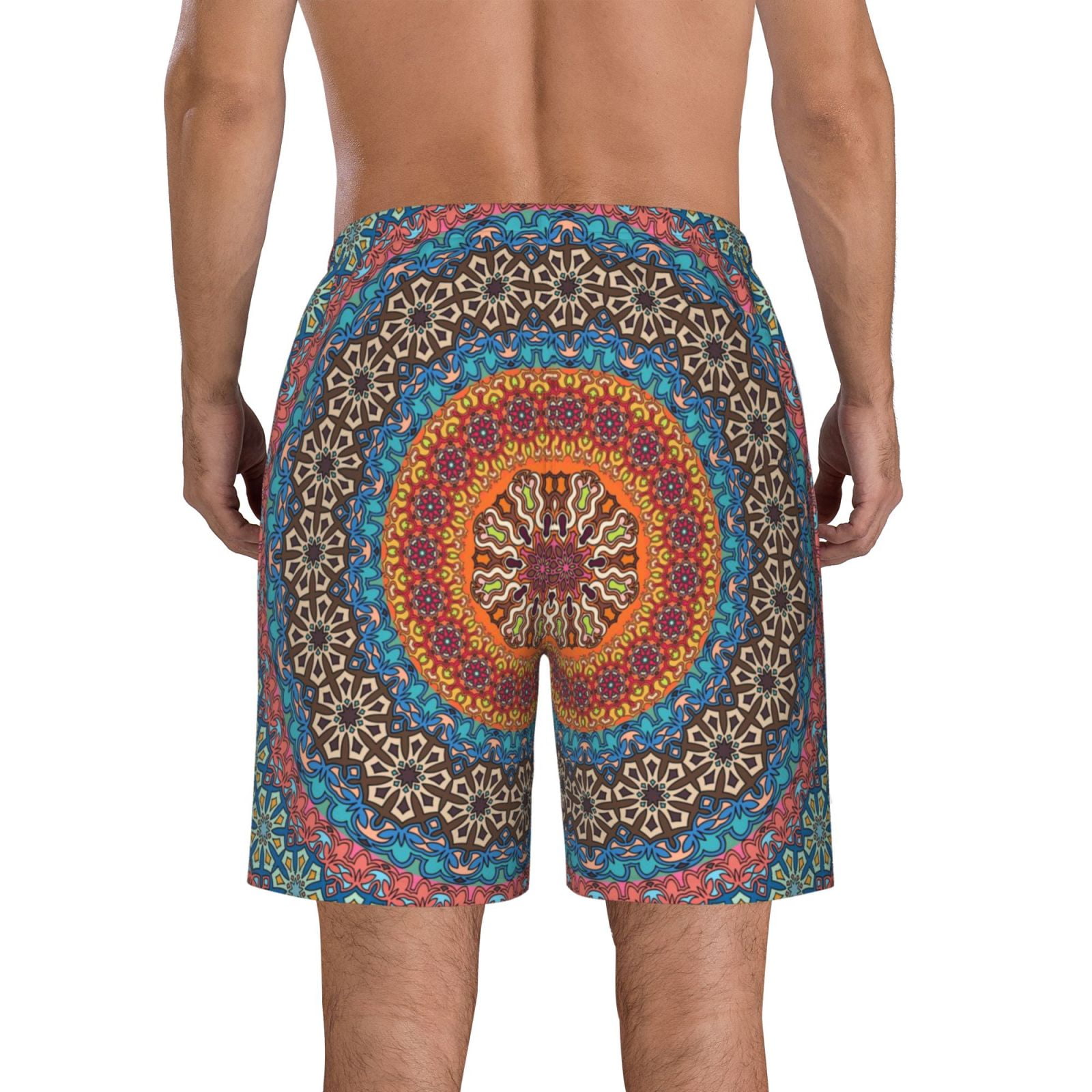Naloa Mandala Men's Beach Shorts, Surfing shorts, Swim trunks, Quick Dry Swim Trunks for Surfing Beach Fun - Large