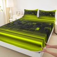 thumbnail image 4 of jejeloiu Abstract Geometric Plaid Bed Sheets For Boys,Yellow Neon Stripes King Sheets For Kids,4 Pieces, 4 of 6