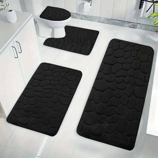 Fiudx Alfombrilla de Baño de Espuma Viscoelástica, Suave y Absorbente, Antideslizante, Lavable a Máquina, Ideal para El Baño y La Ducha, Colección de 4 Piezas.