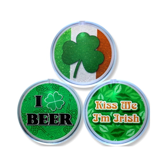 3 Pack - St. Patrick's Day Light Up Blinking LED Pinback Button Badges - 2 Inch Round
