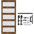 thumbnail image 7 of Bestier 36in x 84in MDF Glass Barn Door with 6.6ft Hardware Kit, Farmhouse Sliding Door with Lock and Floor Guide, Waterproof Surface, Easy Assembly, Heavy Duty, Rustic Brown, 7 of 7