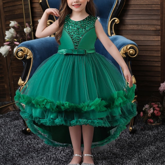 Vestidoo Formal Vestido sin mangas con cuello redondo Jersey para niñas Vestido de dama de honor de boda Ygjytge Verde 5 -6 años para Niña