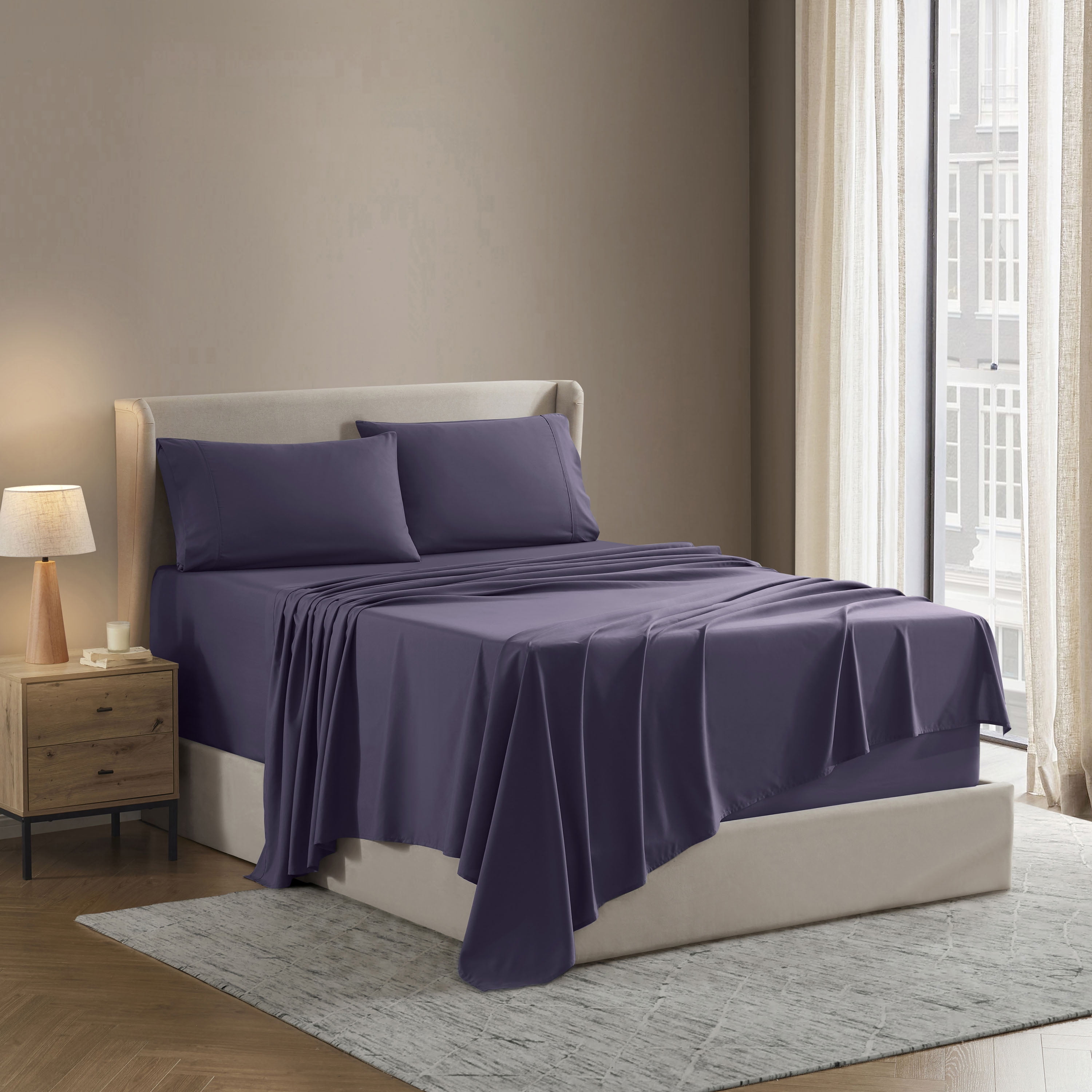Lammaloe Twin Sheets Set, Hotel Style Deep Pocket 3 Piece Bed Sheets, Soft Microfiber Kids Bedding Set, Purple Eggplant