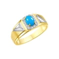 thumbnail image 3 of RYLOS Men's Rings 14K Yellow Gold Classic 7X5MM Oval Gemstone & Diamond Ring Turquoise December Birthstone Rings For Men Size 8, 3 of 7