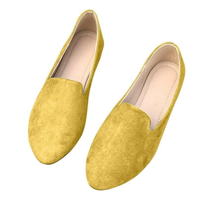 hopeusnice Clearance Women s Slip On Loafers Flat Shoes Suede Leather Comfortable Ballerina Flats Soft Sole Walking Shoes Yellow 43
