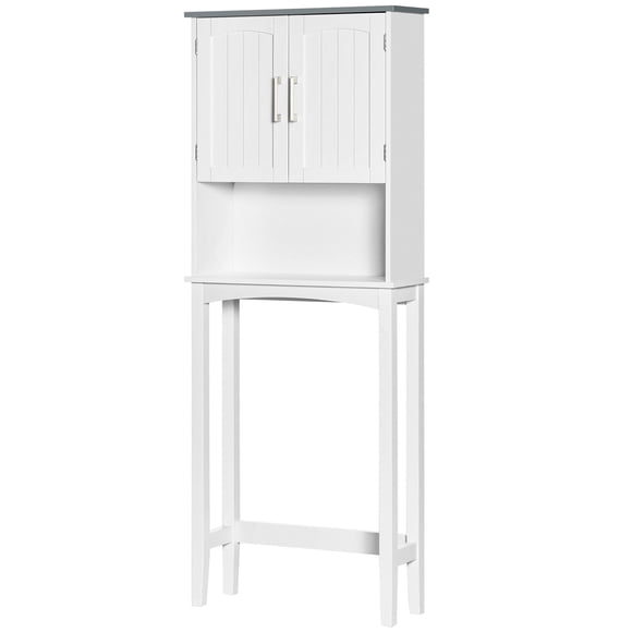 Grey Over Toilet Storage Cabinet - 65" Tall Bathroom Organizer with Adjustable Shelf & Shaker Doors - Space Saving Design for Living Room & Entryway