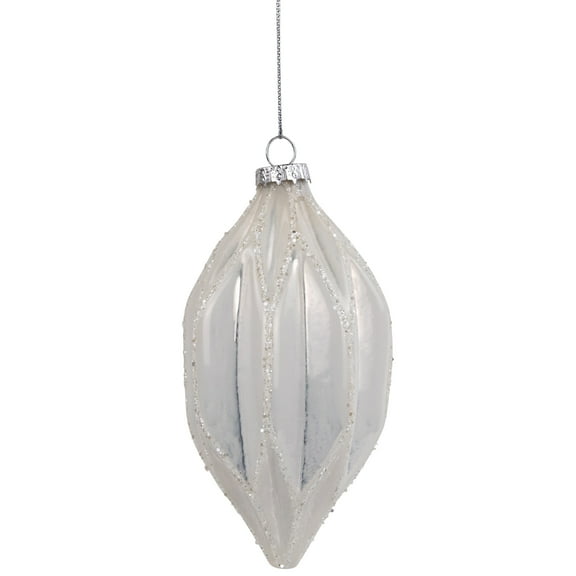 4.5" White and Silver Glitter Finial Glass Christmas Ornament