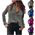thumbnail image 2 of gakvbuo Velvet Tunic Tops For Women Dressy Tops Vintage Long Sleeve Tunic Tees Casual Button Down Pocket V Neck T Shirt Solid Color Soft Blouse, 2 of 5