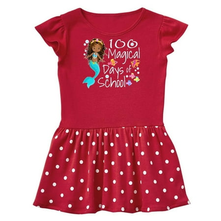 

Inktastic 100 Magical Days of School with Blue Mermaid and Fish Gift Toddler Girl Dress