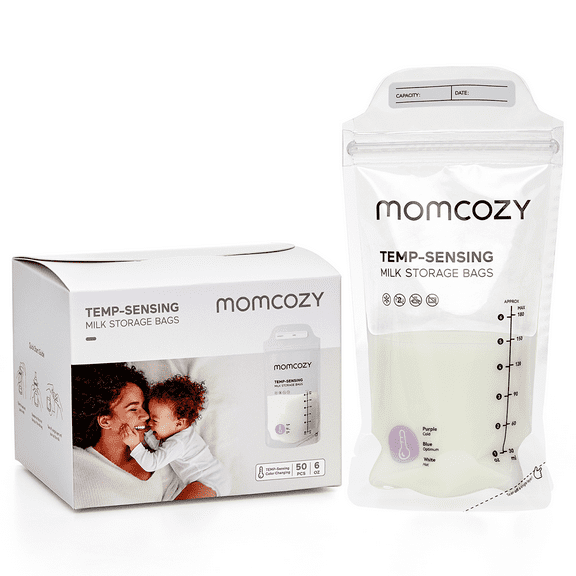 Momcozy Breastmilk Storage Bags Disposable Temp-Sensing Milk Freezer Bags 6oz/180ml, 50 Count