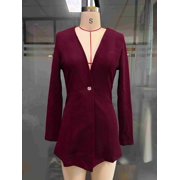 Aellinatey Women's business casual blazer, collarless, long sleeves, button-down front, with pockets, suitable for work wear.