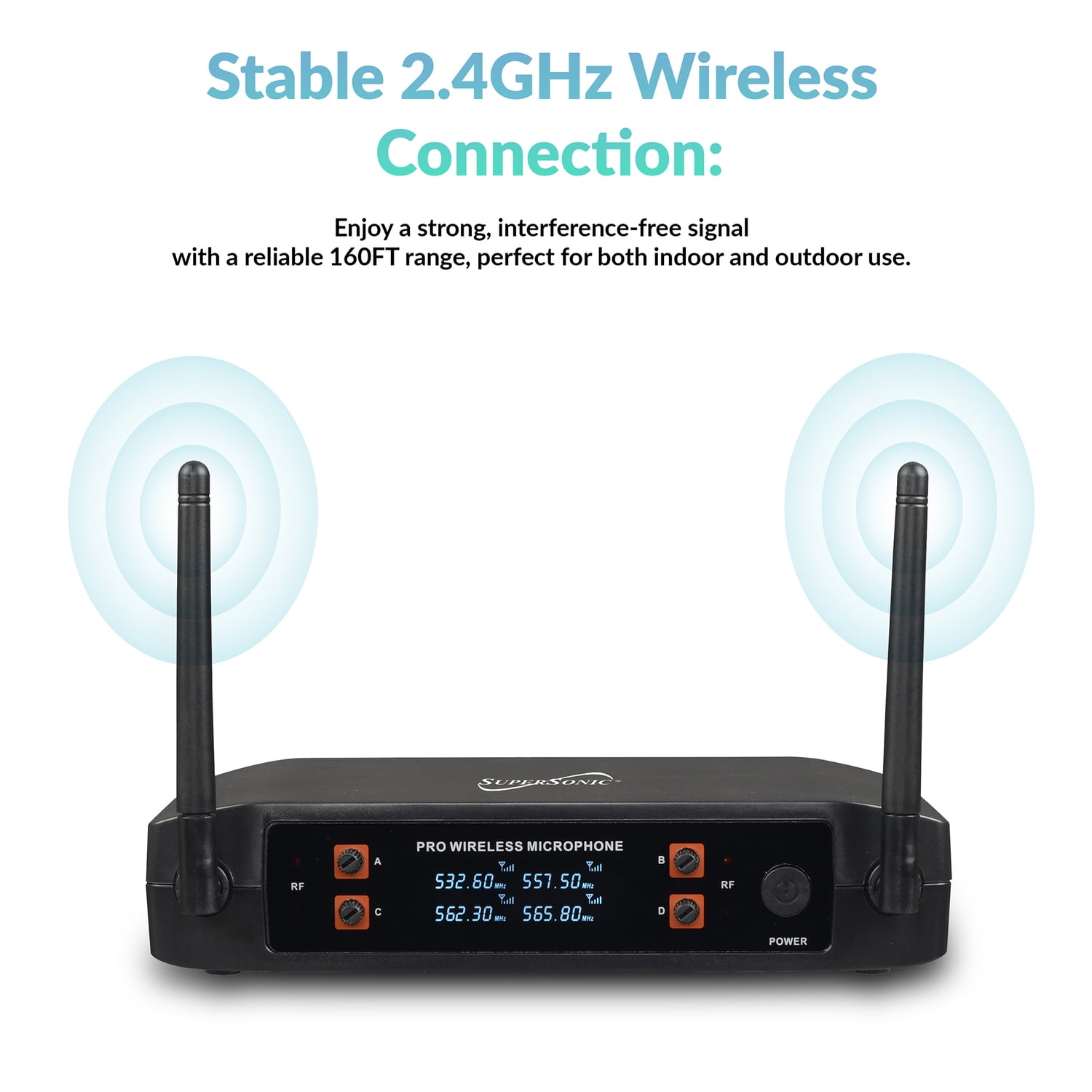Supersonic 4-Channel 2.4-GHz Wireless Microphone System with 4 Handheld Microphones and Receiver, SC-909