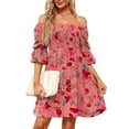 thumbnail image 2 of Arvbitana Women Casual Mini Dress 3/4 Sleeve Square Neck Cocktail Party Dress Summer A-line Beach Flowy Dress, 2 of 5