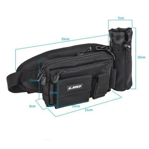 Bunblic Adjustable Strap Fishing Bag Fishing Waist Pack Fanny Pack With Detachable Black 12.6x6.3x0.8inch