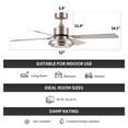 thumbnail image 5 of Bestco 52" Downrod Ceiling Fan with Light and Remote 4 Blades 3 Color Light 6 Speed Reverse Airflow, 5 of 10