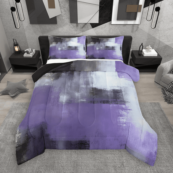 Manfei Watercolor Artwork Queen Comforter Set 3 Pieces, Purple Gray Aesthetic Bedding Sets, Ombre Oil Painting Bedding Comforter Set, Microfiber Bedroom Decor