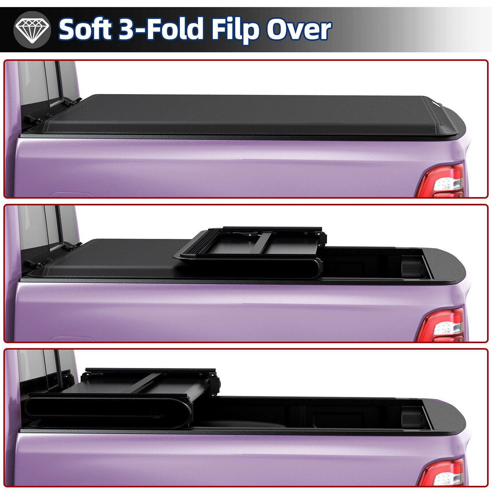 RVNI 5.8 Ft Soft 3-fold Truck Bed Tonneau Cover for 2007-2013 Chevy Silverado/GMC Sierra 1500