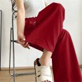 thumbnail image 5 of yeiolnoer Pants for Women Drawstring Elastic Waist Pants Casual Wide Leg Long Pants with Pocket Fashion Outfit(Wine,X-Large), 5 of 7