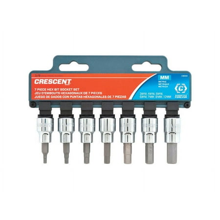 UPC: 0037103319364 | Crescent Assorted Sizes x 3/8 in. drive Metric 6 Point Hex Bit Socket Set 7 pc.