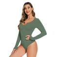 thumbnail image 3 of REORIA Womens V Neck Long Sleeve Bodysuit Slim Fit Basic Thong Tops for Female, 3 of 10