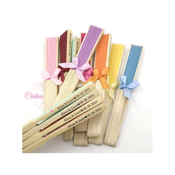 Custom Folding Hand Fan with Ribbon Bow, Personalized Wedding Fan, Mother's Day Gift, Bulk Available