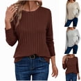 thumbnail image 1 of Hauts pour Femmes Chandails en Molleton Ndbuld pour Femmes Col Rond Décontracté Manches Longues Tuniques, Café, S, 1 of 9
