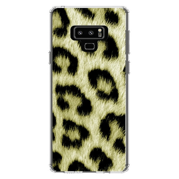 DistinctInk Clear Shockproof Hybrid Case for Samsung Galaxy Note 9 - TPU Bumper, Acrylic Back, Tempered Glass Screen Protector - Yellow Black Leopard Fur Skin Print