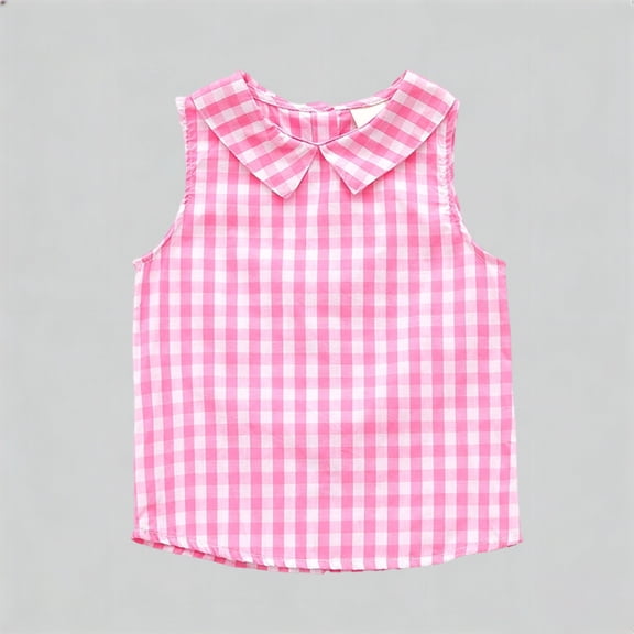 MAIHAN Toddler Girls Plaid Tank Tops Cute Sleeveless Shirts for Kids Casual Back Button Down Blouse Cotton Comfort Tank Tops(Pink,9-12 Months)