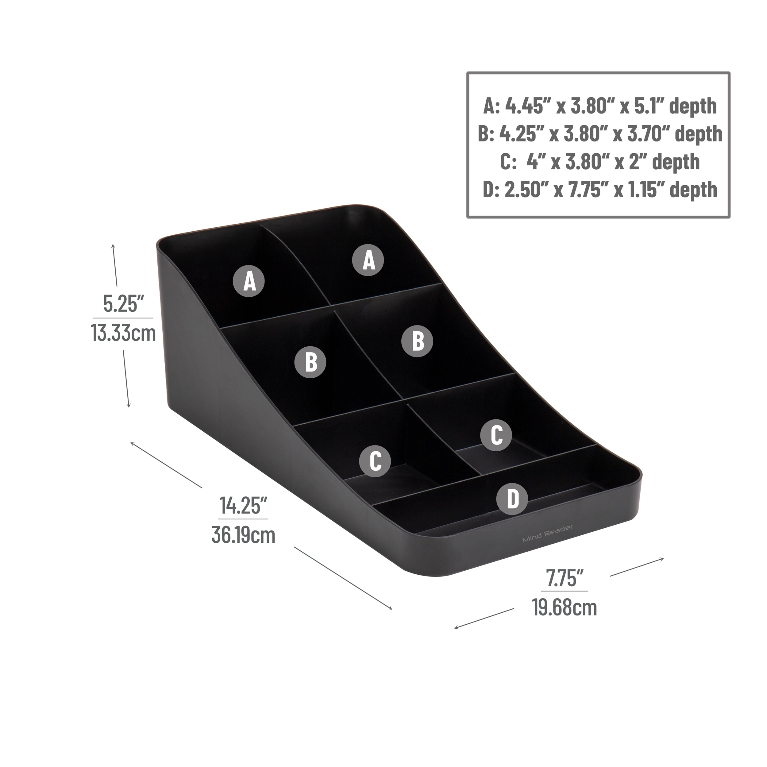 Mind Reader Plastic Cup and Condiment Station Countertop Organizer, 7.25"L x 15.5"W x 5.25"H, 2-Pack, Black