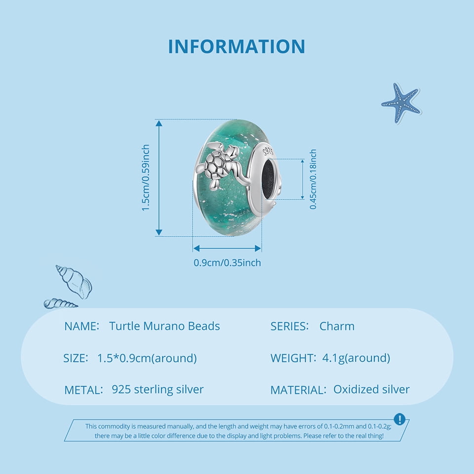 Turtle Murano Beads Charm 925 Sterling Silver Charm,Charm for Bracelets, Perfect Gift for Women