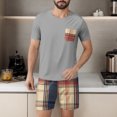 thumbnail image 4 of Mens Slim Fit Manga Corta Botón Abajo Camisas Cuello Redondo Impresión Set Deportivo, Cintura Elástica Traje Casual, 4 of 6