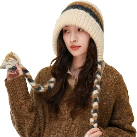 Warm Knit Trapper Hats for Women Beanies Hat with Ear Flap Winter Hat for Cold Weather Stocking Cap Cycling Hats