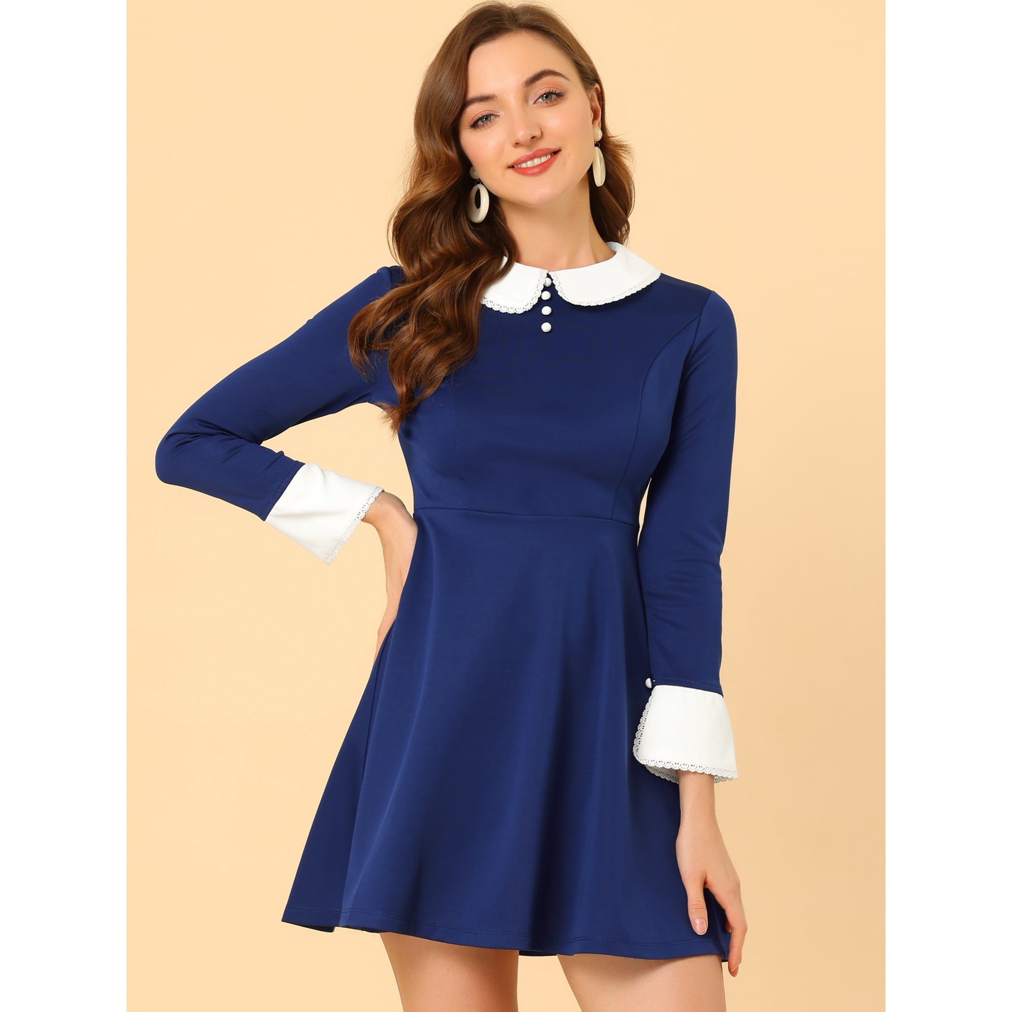 Blue dress with white collar 2025