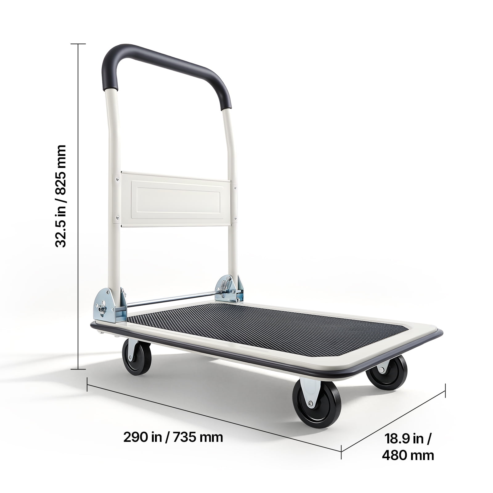 VEVOR Foldable Push Cart Dolly, 330 lbs Load Capacity, Folding Platform Truck with Swivel Wheels, Moving Platform Hand Truck Flatbed Cart, Space Saving Push Handle, 29 x 18.9 x 32.5 in