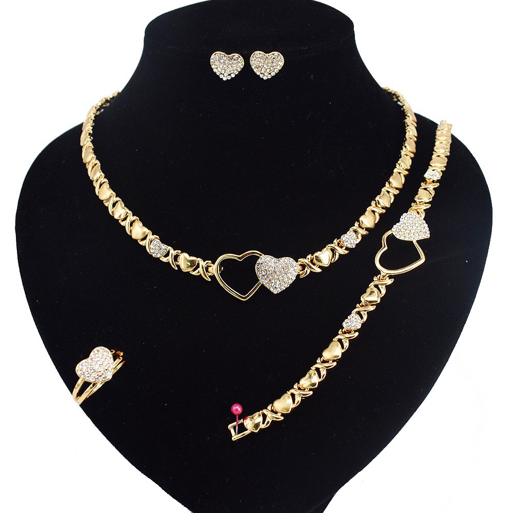 S&M Jewelry Women/Girls Gold Hugs & Kisses Xo Necklace Ring Bracelet