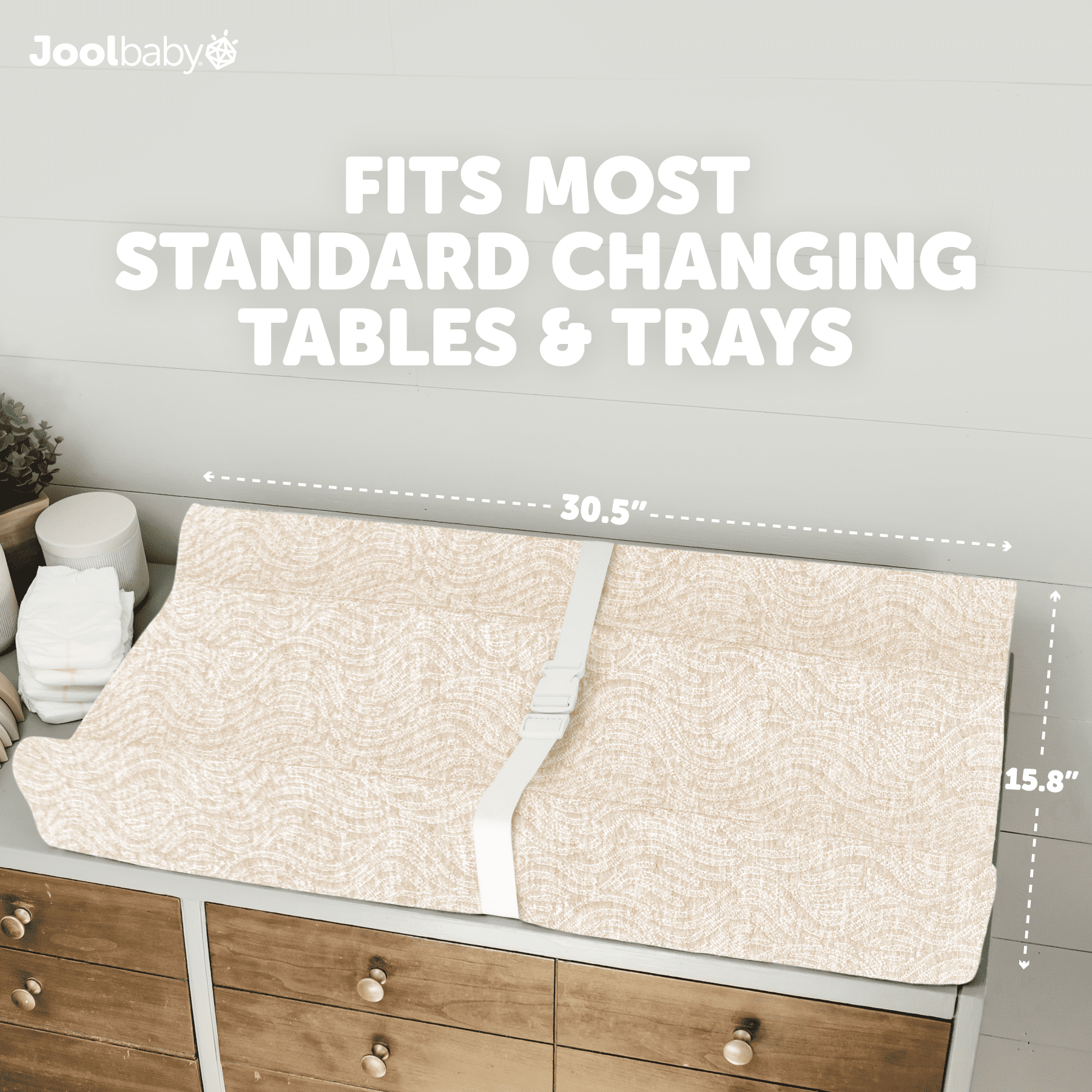 Jool Baby Soft Changing Pad + Washable Cover, Non-Slip - Fits Standard Changing Tables & Dressers (Wave Pattern, Oatmilk)