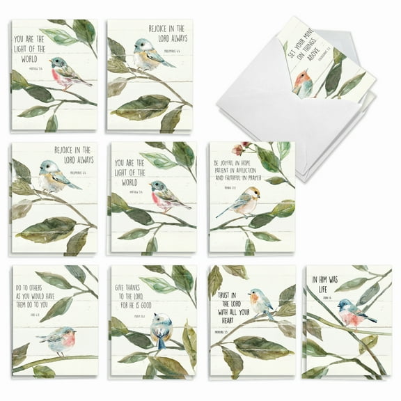 20 All Occasion Blank Cards Assorted (10 Designs, 2 Each) - Scripture Birds All Occasion (4" x 5.12") AM7108OCB-B2x10
