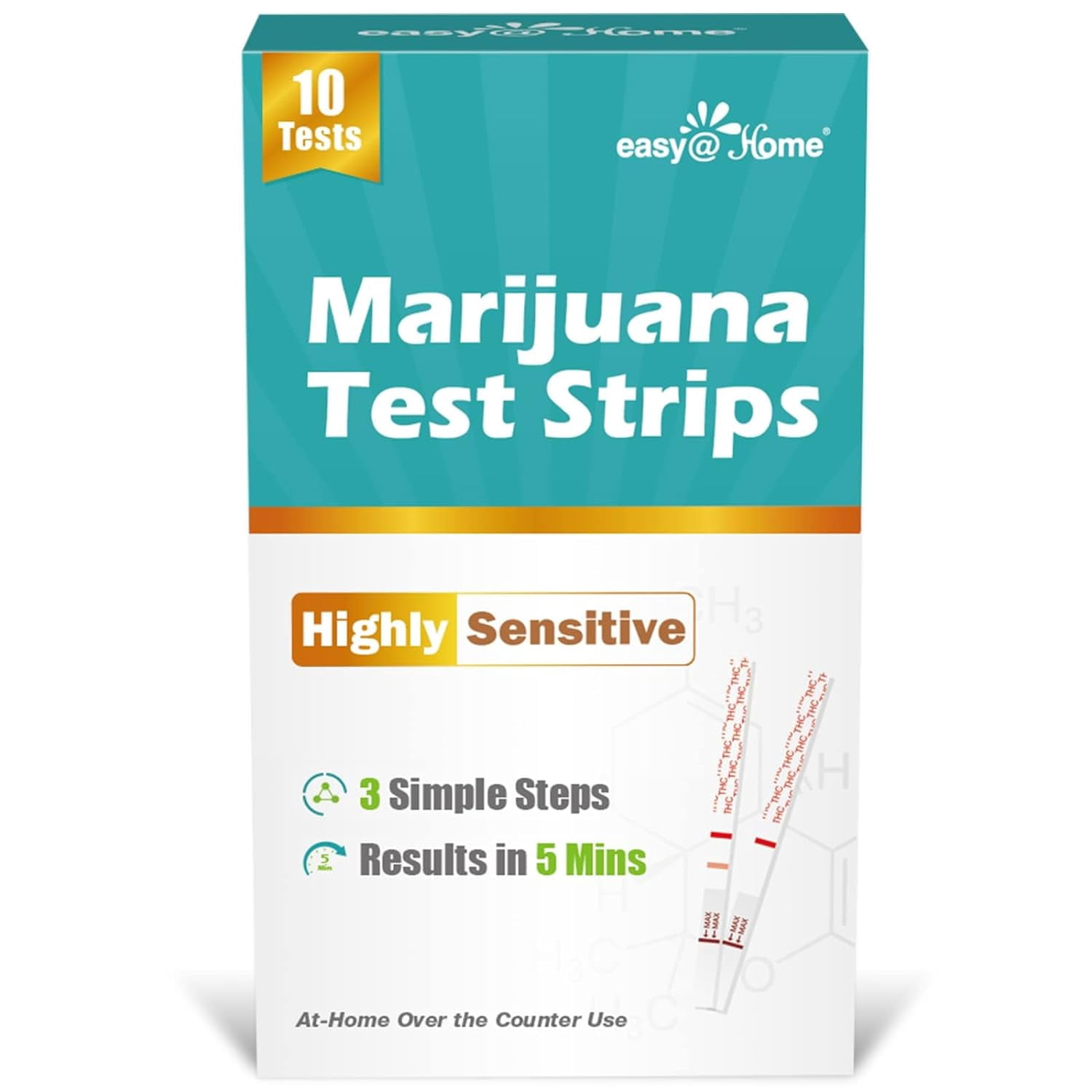 Easy@Home Marijuana THC Urine Drug Test Strips, 10 Pack