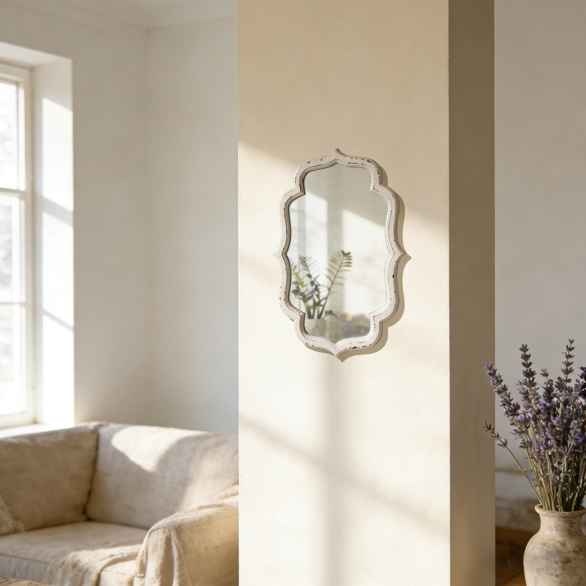 Sintosin Wall Mirror, Rustic Farmhouse Bathroom Mirror 16"x12" Distressed White Wood Framed, Hanging Decorative Small Mirror for Living Room, Bedroom, Entryway Decor